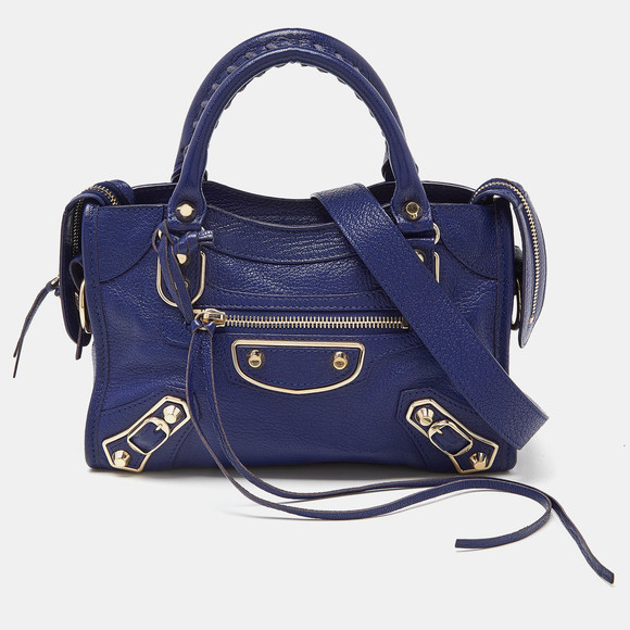 Balenciaga Handbags - BALENCIAGA Indigo Leather Mini Classic Metallic Edge City Bag